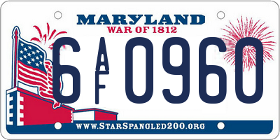 MD license plate 6AF0960