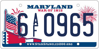 MD license plate 6AF0965