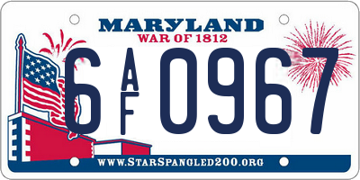 MD license plate 6AF0967