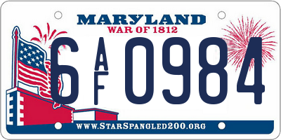 MD license plate 6AF0984