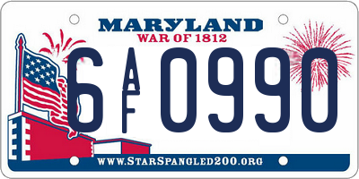 MD license plate 6AF0990