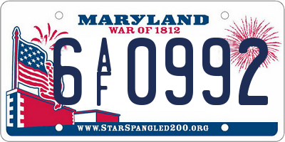 MD license plate 6AF0992