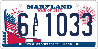 MD license plate 6AF1033