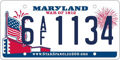 MD license plate 6AF1134