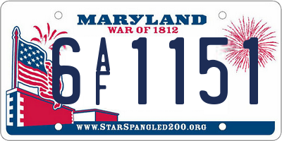 MD license plate 6AF1151