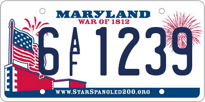 MD license plate 6AF1239