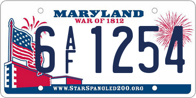 MD license plate 6AF1254
