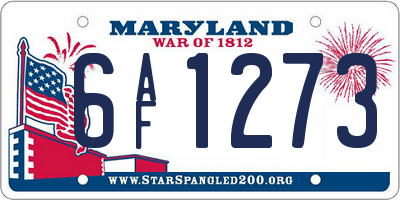 MD license plate 6AF1273