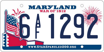 MD license plate 6AF1292