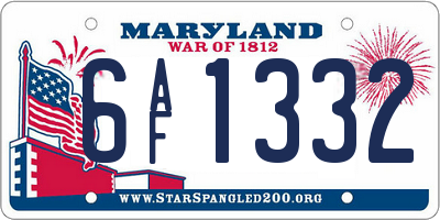 MD license plate 6AF1332