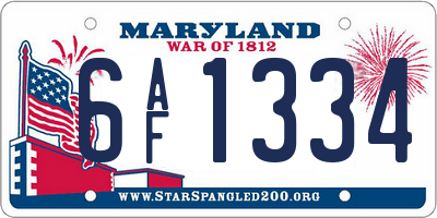 MD license plate 6AF1334