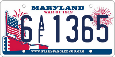 MD license plate 6AF1365
