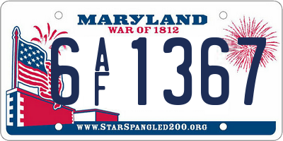 MD license plate 6AF1367
