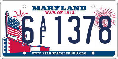 MD license plate 6AF1378