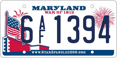 MD license plate 6AF1394