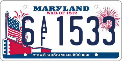 MD license plate 6AF1533