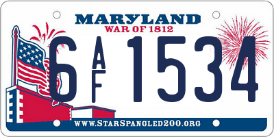 MD license plate 6AF1534