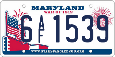 MD license plate 6AF1539