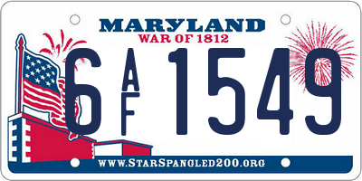 MD license plate 6AF1549