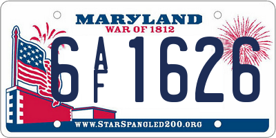 MD license plate 6AF1626