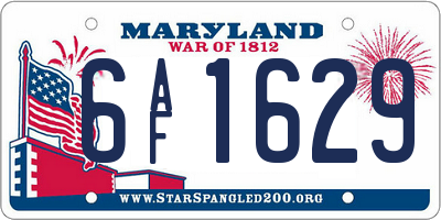 MD license plate 6AF1629