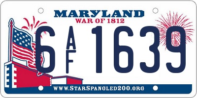 MD license plate 6AF1639