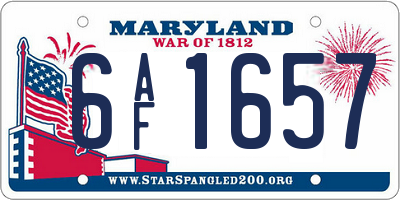 MD license plate 6AF1657