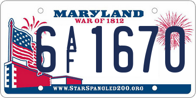 MD license plate 6AF1670