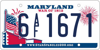 MD license plate 6AF1671