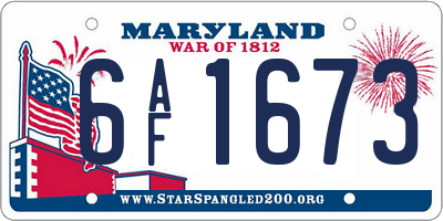 MD license plate 6AF1673