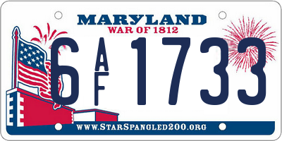 MD license plate 6AF1733