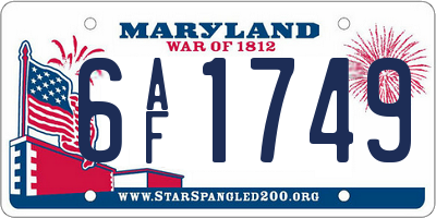 MD license plate 6AF1749