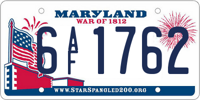 MD license plate 6AF1762