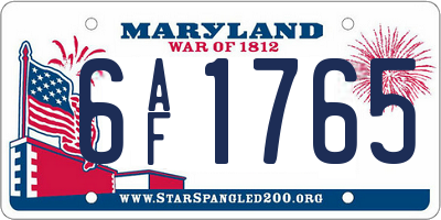 MD license plate 6AF1765