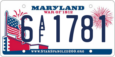 MD license plate 6AF1781