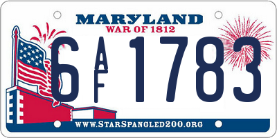 MD license plate 6AF1783