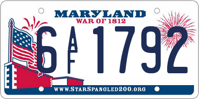 MD license plate 6AF1792
