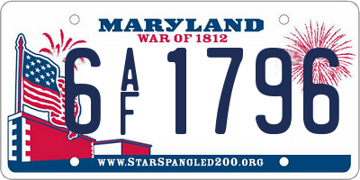 MD license plate 6AF1796