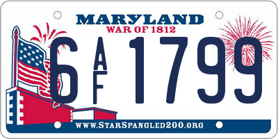 MD license plate 6AF1799