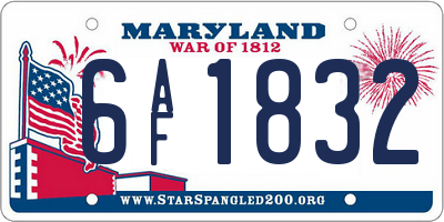 MD license plate 6AF1832
