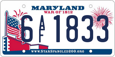 MD license plate 6AF1833