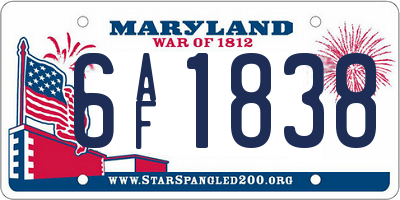 MD license plate 6AF1838
