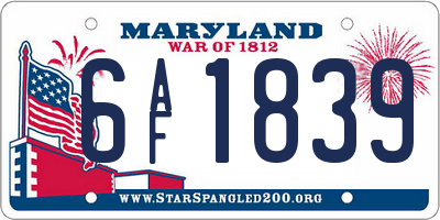MD license plate 6AF1839
