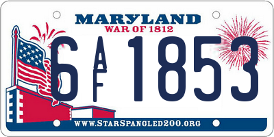 MD license plate 6AF1853