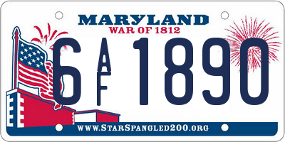 MD license plate 6AF1890