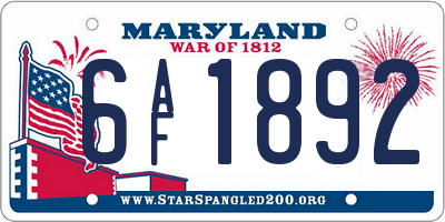 MD license plate 6AF1892