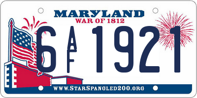 MD license plate 6AF1921