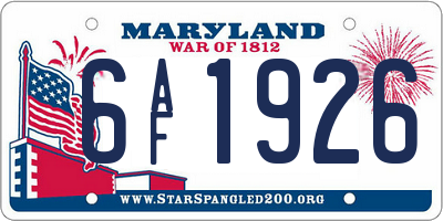 MD license plate 6AF1926