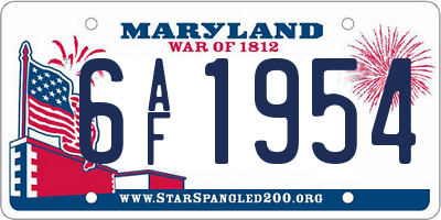 MD license plate 6AF1954