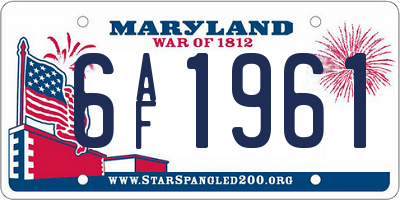 MD license plate 6AF1961